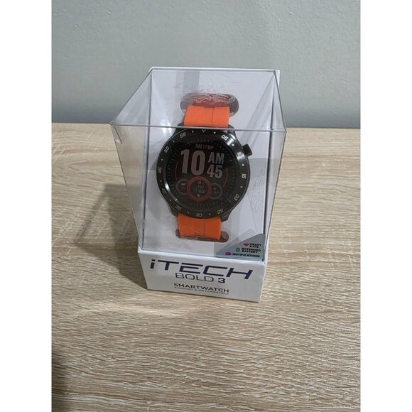 New in Box iTech Bold 3 Unisex Adult Smart Watch, Orange Silicone Strap - Picture 1 of 5